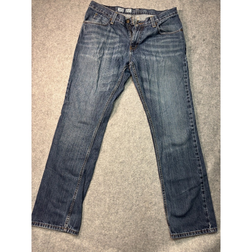 FreeWorld Night Train Jeans Mens 32 Blue Dark Wash Mid Rise Straight Leg Denim
